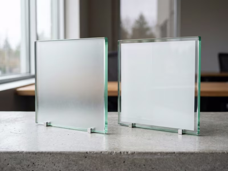 Acid etched glass and frosted film samples Acid etched glass and frosted film samples