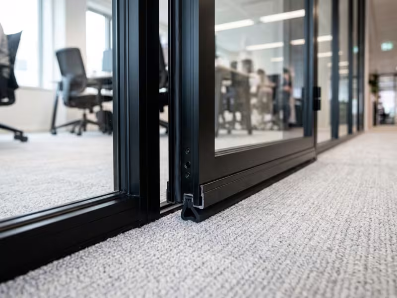 Acoustic glass door with drop seal Acoustic glass door with drop seal