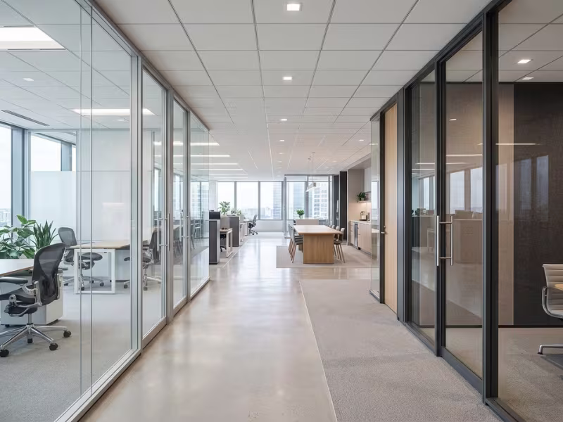 Demountable wall panels in a modern office