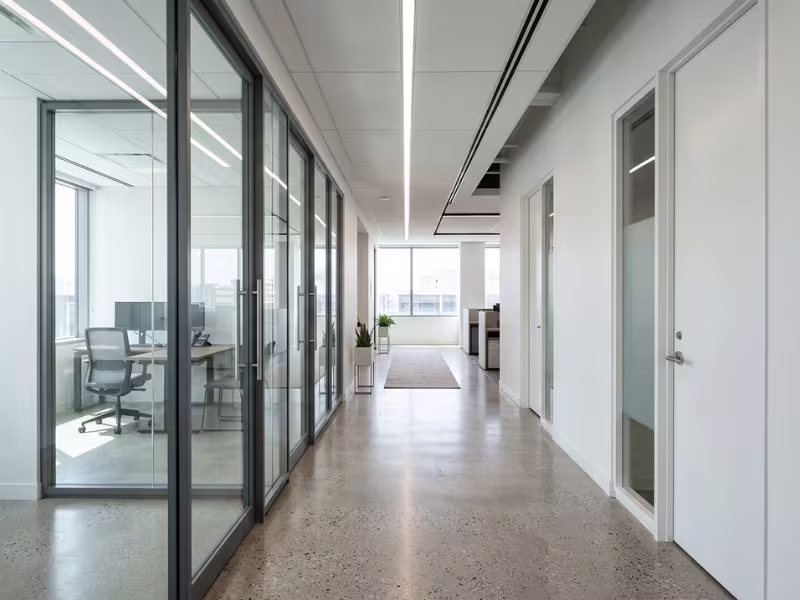Demountable walls and drywall in a modern office