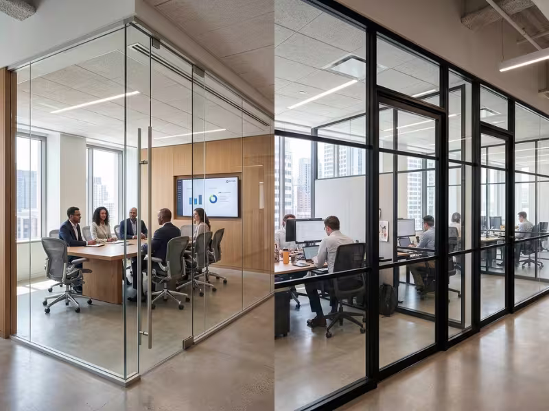 Frameless and framed glass partition comparison Frameless and framed glass partition comparison