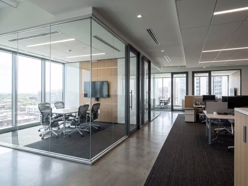 Glass partition systems in a modern office Glass partition systems in a modern office