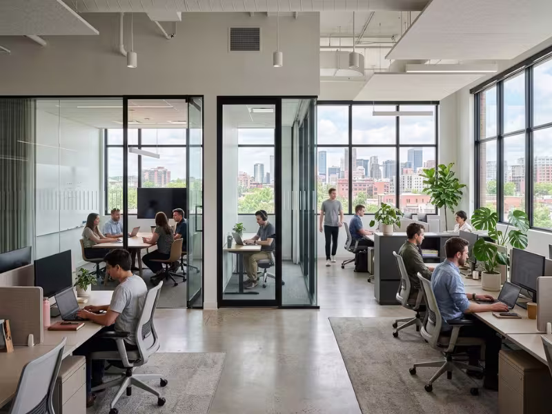 Glass partitions in an open office layout Glass partitions in an open office layout