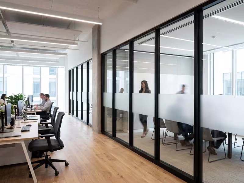 Office glass partitions with mid band frost