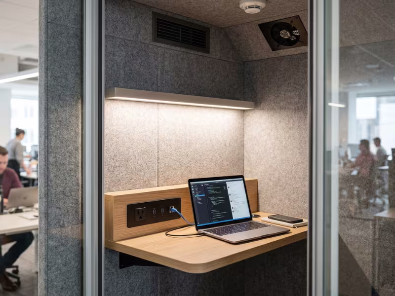 Phone booth interior with power and lighting Phone booth interior with power and lighting