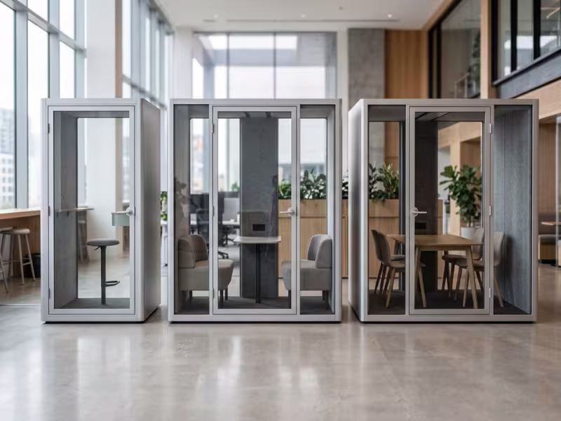 Single, two person, and four person office booths Single, two person, and four person office booths