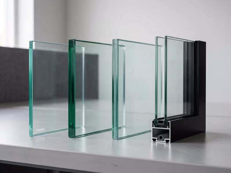 Tempered, laminated, and double glazed glass samples Tempered, laminated, and double glazed glass samples